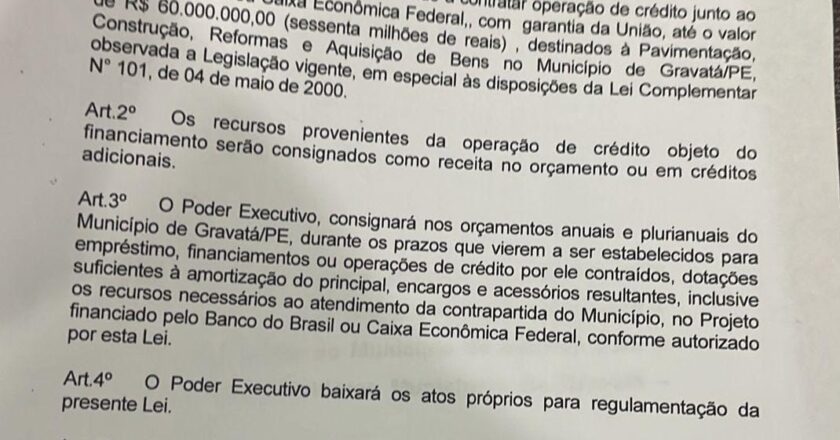 Vereador Léo Giestosa critica projeto de empréstimo de R$60 milhões pelo prefeito em Gravatá