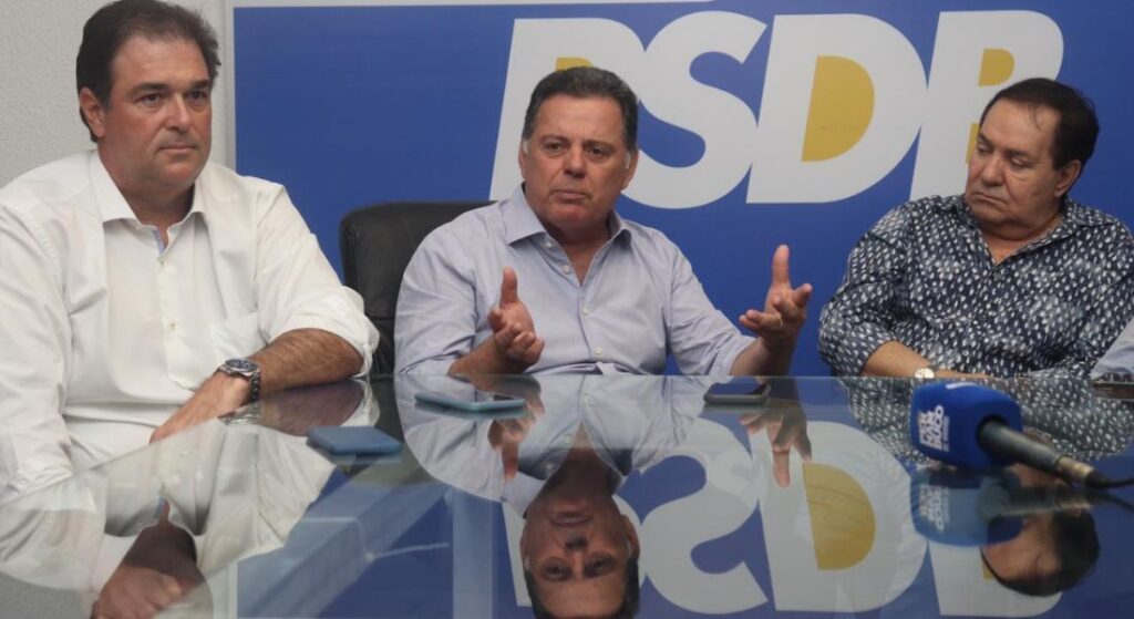 Na sede do PSDB de Pernambuco o presidente nacional Marcone Perillo fez declarações enaltecendo Raquel Lyra. Foto: Júnior Soares