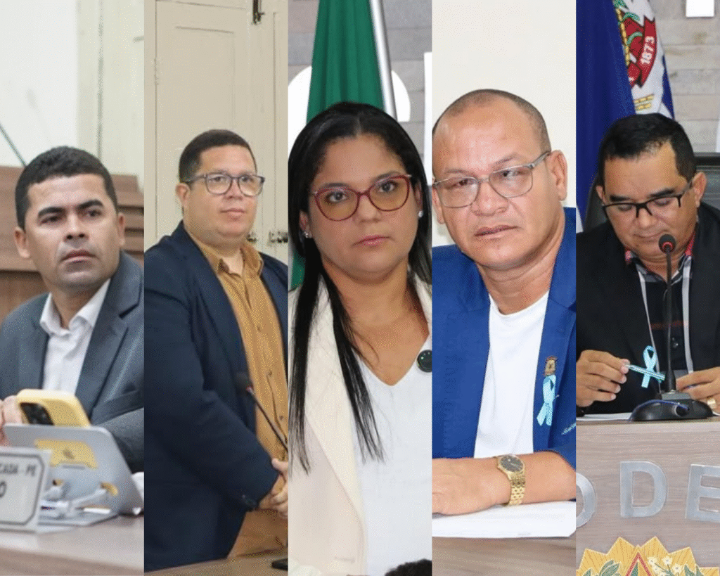 Vereadores, Emanuel da Bomboniere, Márcio da Água, Tárlina Patrícia, Henrique Meketrefe, e Zé Amarao da Álvorada, cassados em Escada após investigação confirmar fraude eleitoral. Fotos: Divulgação / Câmara da Escada